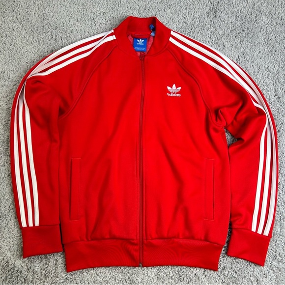 adidas Other - Adidas Jacket Mens Medium Red with 3 Stripes Pockets Varsity Classic Streetwear